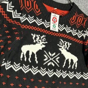 Ragstock Christmas Sweater Reindeer Crew Neck Black Red White - Women's MEDIUM